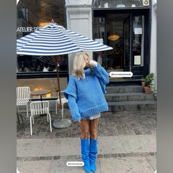 Shaggy Eyelash Sweater Stretchy Blue Grey White NWOT XL - Picture 6 of 14